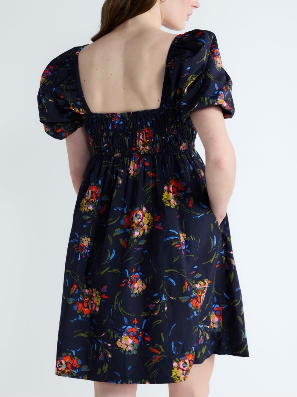 Navy Floral Smocked Square-Neck Dress - Picture 3 of 5
